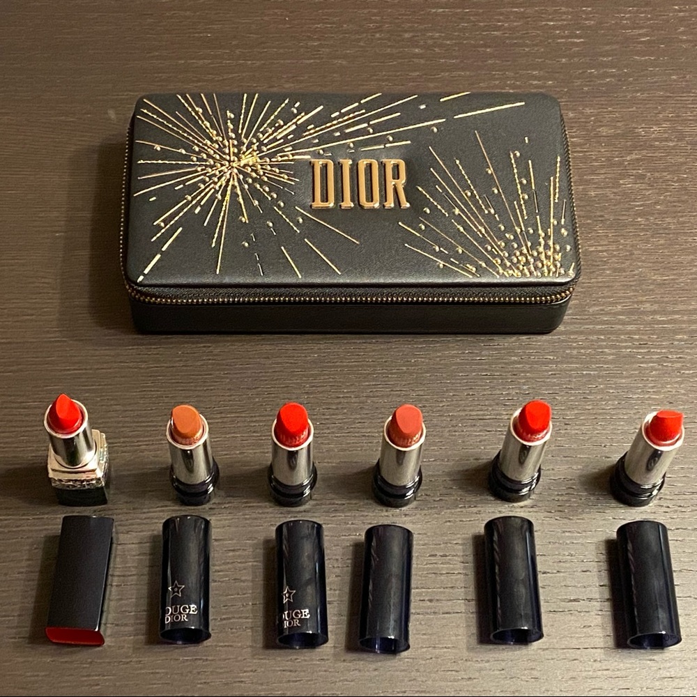 Dior Rouge Golden Nights Set Lipstick Black Clutch Lip Color Red Lipsticks